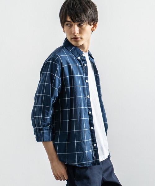 Rocky Monroe（ロッキーモンロー）の「7分袖ポプリンシャツ ブロードシャツ 無地 チェックシャツ（シャツ/ブラウス・メンズ・J/O/ピンク/A/ブルー/B/G/オフホワイト/F/S/T/ミント/イエロー/ラベンダー/C/D/E/I/P/R/サックスブルー/H/Q/K/L/ホワイト系その他/ブルー系その他2/カーキ/ブルー系その他/ブルー系その他6/ホワイト系その他4/ネイビー/ホワイト系その他2/ブルー系その他5/レッド系その他/ブラック系その他/ホワイト系その他3/ブラック系その他2/ブルー系その他4/ブルー系その他3/ブルー系その他7/レッド系その他2/ブラウン系その他/ブラック/チャコール/テラコッタ/グレー系その他/グレー系その他2・L/XL/M）」の20枚目の写真