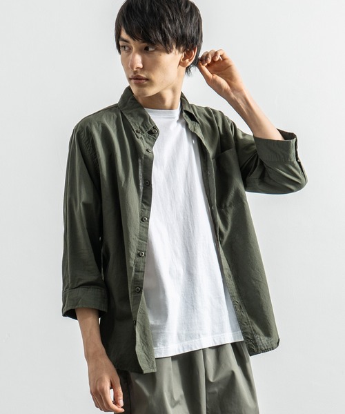 Rocky Monroe（ロッキーモンロー）の「7分袖ポプリンシャツ ブロードシャツ 無地 チェックシャツ（シャツ/ブラウス・メンズ・J/O/ピンク/A/ブルー/B/G/オフホワイト/F/S/T/ミント/イエロー/ラベンダー/C/D/E/I/P/R/サックスブルー/H/Q/K/L/ホワイト系その他/ブルー系その他2/カーキ/ブルー系その他/ブルー系その他6/ホワイト系その他4/ネイビー/ホワイト系その他2/ブルー系その他5/レッド系その他/ブラック系その他/ホワイト系その他3/ブラック系その他2/ブルー系その他4/ブルー系その他3/ブルー系その他7/レッド系その他2/ブラウン系その他/ブラック/チャコール/テラコッタ/グレー系その他/グレー系その他2・L/XL/M）」の15枚目の写真