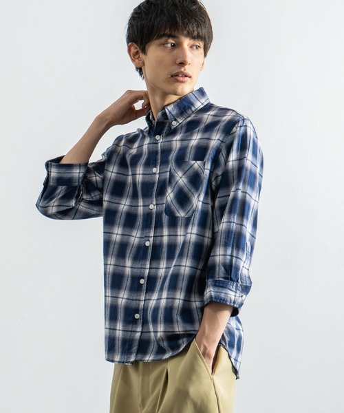 Rocky Monroe（ロッキーモンロー）の「7分袖ポプリンシャツ ブロードシャツ 無地 チェックシャツ（シャツ/ブラウス・メンズ・J/O/ピンク/A/ブルー/B/G/オフホワイト/F/S/T/ミント/イエロー/ラベンダー/C/D/E/I/P/R/サックスブルー/H/Q/K/L/ホワイト系その他/ブルー系その他2/カーキ/ブルー系その他/ブルー系その他6/ホワイト系その他4/ネイビー/ホワイト系その他2/ブルー系その他5/レッド系その他/ブラック系その他/ホワイト系その他3/ブラック系その他2/ブルー系その他4/ブルー系その他3/ブルー系その他7/レッド系その他2/ブラウン系その他/ブラック/チャコール/テラコッタ/グレー系その他/グレー系その他2・L/XL/M）」の21枚目の写真