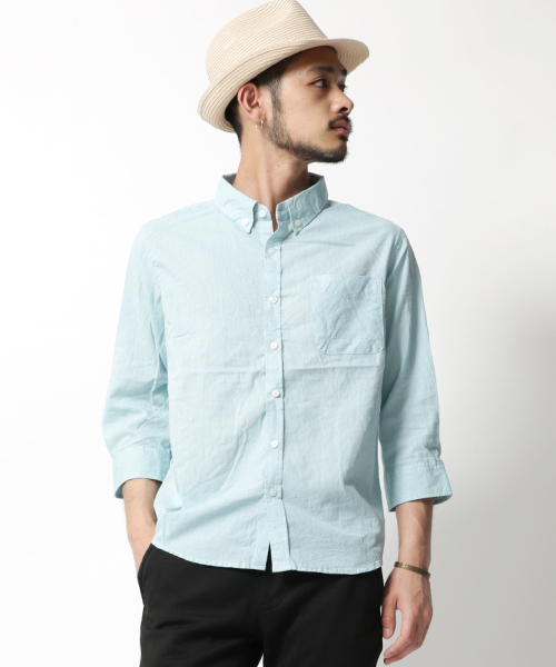 Rocky Monroe（ロッキーモンロー）の「7分袖ポプリンシャツ ブロードシャツ 無地 チェックシャツ（シャツ/ブラウス・メンズ・J/O/ピンク/A/ブルー/B/G/オフホワイト/F/S/T/ミント/イエロー/ラベンダー/C/D/E/I/P/R/サックスブルー/H/Q/K/L/ホワイト系その他/ブルー系その他2/カーキ/ブルー系その他/ブルー系その他6/ホワイト系その他4/ネイビー/ホワイト系その他2/ブルー系その他5/レッド系その他/ブラック系その他/ホワイト系その他3/ブラック系その他2/ブルー系その他4/ブルー系その他3/ブルー系その他7/レッド系その他2/ブラウン系その他/ブラック/チャコール/テラコッタ/グレー系その他/グレー系その他2・L/XL/M）」の16枚目の写真