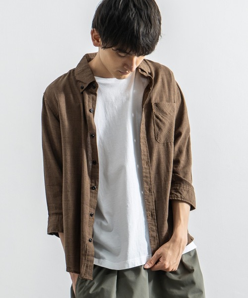 Rocky Monroe（ロッキーモンロー）の「7分袖ポプリンシャツ ブロードシャツ 無地 チェックシャツ（シャツ/ブラウス・メンズ・J/O/ピンク/A/ブルー/B/G/オフホワイト/F/S/T/ミント/イエロー/ラベンダー/C/D/E/I/P/R/サックスブルー/H/Q/K/L/ホワイト系その他/ブルー系その他2/カーキ/ブルー系その他/ブルー系その他6/ホワイト系その他4/ネイビー/ホワイト系その他2/ブルー系その他5/レッド系その他/ブラック系その他/ホワイト系その他3/ブラック系その他2/ブルー系その他4/ブルー系その他3/ブルー系その他7/レッド系その他2/ブラウン系その他/ブラック/チャコール/テラコッタ/グレー系その他/グレー系その他2・L/XL/M）」の13枚目の写真