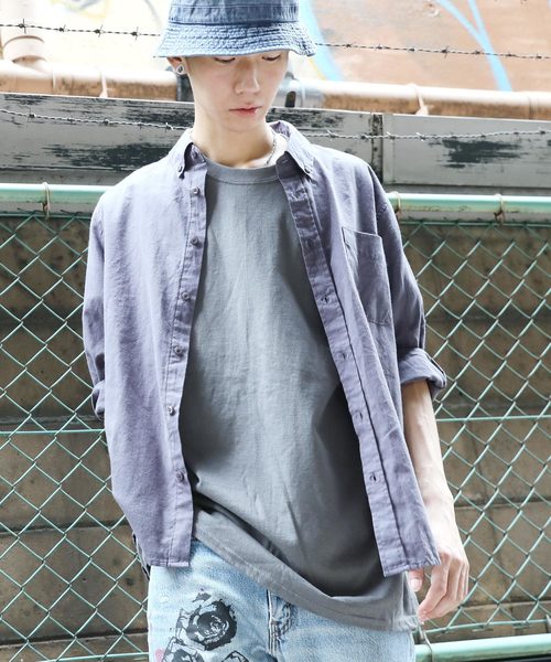 Rocky Monroe（ロッキーモンロー）の「7分袖ポプリンシャツ ブロードシャツ 無地 チェックシャツ（シャツ/ブラウス・メンズ・J/O/ピンク/A/ブルー/B/G/オフホワイト/F/S/T/ミント/イエロー/ラベンダー/C/D/E/I/P/R/サックスブルー/H/Q/K/L/ホワイト系その他/ブルー系その他2/カーキ/ブルー系その他/ブルー系その他6/ホワイト系その他4/ネイビー/ホワイト系その他2/ブルー系その他5/レッド系その他/ブラック系その他/ホワイト系その他3/ブラック系その他2/ブルー系その他4/ブルー系その他3/ブルー系その他7/レッド系その他2/ブラウン系その他/ブラック/チャコール/テラコッタ/グレー系その他/グレー系その他2・L/XL/M）」の11枚目の写真