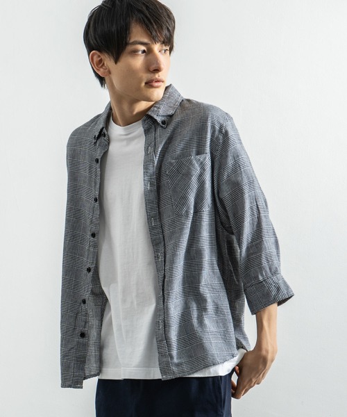 Rocky Monroe（ロッキーモンロー）の「7分袖ポプリンシャツ ブロードシャツ 無地 チェックシャツ（シャツ/ブラウス・メンズ・J/O/ピンク/A/ブルー/B/G/オフホワイト/F/S/T/ミント/イエロー/ラベンダー/C/D/E/I/P/R/サックスブルー/H/Q/K/L/ホワイト系その他/ブルー系その他2/カーキ/ブルー系その他/ブルー系その他6/ホワイト系その他4/ネイビー/ホワイト系その他2/ブルー系その他5/レッド系その他/ブラック系その他/ホワイト系その他3/ブラック系その他2/ブルー系その他4/ブルー系その他3/ブルー系その他7/レッド系その他2/ブラウン系その他/ブラック/チャコール/テラコッタ/グレー系その他/グレー系その他2・L/XL/M）」の12枚目の写真