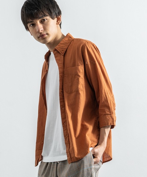 Rocky Monroe（ロッキーモンロー）の「7分袖ポプリンシャツ ブロードシャツ 無地 チェックシャツ（シャツ/ブラウス・メンズ・J/O/ピンク/A/ブルー/B/G/オフホワイト/F/S/T/ミント/イエロー/ラベンダー/C/D/E/I/P/R/サックスブルー/H/Q/K/L/ホワイト系その他/ブルー系その他2/カーキ/ブルー系その他/ブルー系その他6/ホワイト系その他4/ネイビー/ホワイト系その他2/ブルー系その他5/レッド系その他/ブラック系その他/ホワイト系その他3/ブラック系その他2/ブルー系その他4/ブルー系その他3/ブルー系その他7/レッド系その他2/ブラウン系その他/ブラック/チャコール/テラコッタ/グレー系その他/グレー系その他2・L/XL/M）」の14枚目の写真