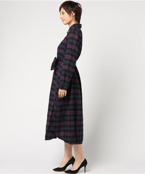 MERLOT（メルロー）の「刺繍入りチェック柄ロングシャツワンピース1238（シャツワンピース・レディース・パープル/レッド/グリーン・FREE）」の11枚目の写真