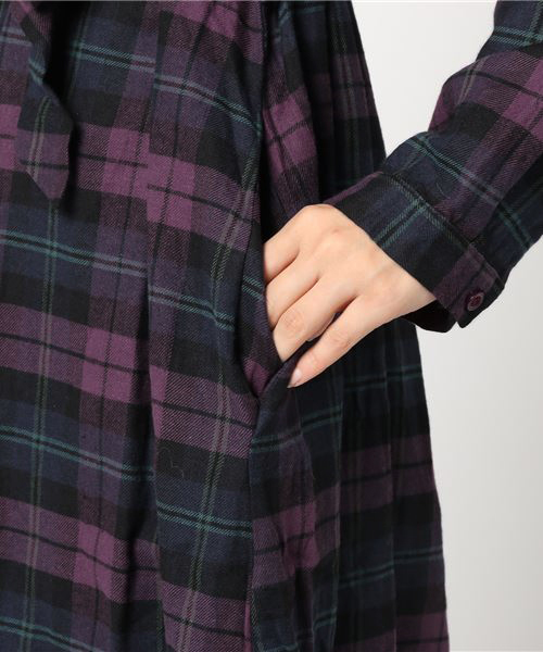 MERLOT（メルロー）の「刺繍入りチェック柄ロングシャツワンピース1238（シャツワンピース・レディース・パープル/レッド/グリーン・FREE）」の5枚目の写真