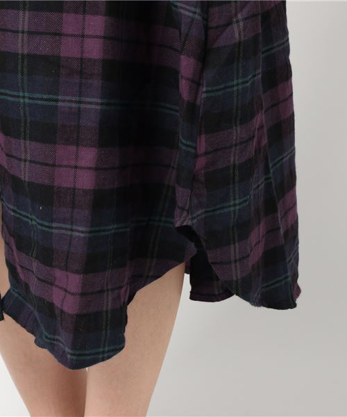 MERLOT（メルロー）の「刺繍入りチェック柄ロングシャツワンピース1238（シャツワンピース・レディース・パープル/レッド/グリーン・FREE）」の7枚目の写真