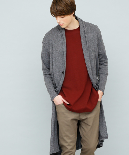 EMMA CLOTHES（エマクローズ）の「TCフライスストレッチロングカーディガン（カーディガン/ボレロ・メンズ・杢グレー/ブラック/ブルーグリーン/チャコール・FREE）」の3枚目の写真