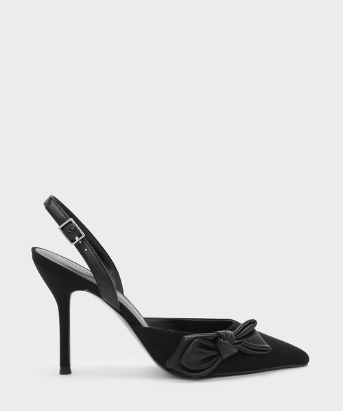 CHARLES & KEITH(チャールズ & キース)の「ボウディテールスリングバックヒール / BOW DETAIL SLINGBACK HEELS(パンプス・レディース・ブラック/アイボリー・22.5cm/23cm/23.5cm/24.5cm/25cm/25.5cm)」の1枚目の写真