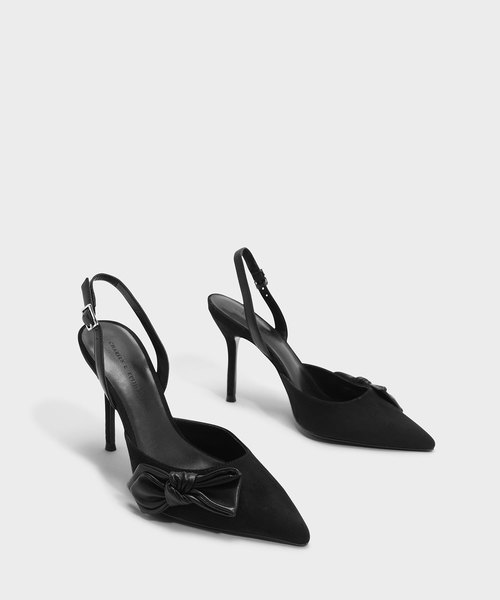 CHARLES & KEITH(チャールズ & キース)の「ボウディテールスリングバックヒール / BOW DETAIL SLINGBACK HEELS(パンプス・レディース・ブラック/アイボリー・22.5cm/23cm/23.5cm/24.5cm/25cm/25.5cm)」の3枚目の写真