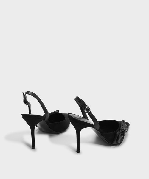 CHARLES & KEITH(チャールズ & キース)の「ボウディテールスリングバックヒール / BOW DETAIL SLINGBACK HEELS(パンプス・レディース・ブラック/アイボリー・22.5cm/23cm/23.5cm/24.5cm/25cm/25.5cm)」の4枚目の写真