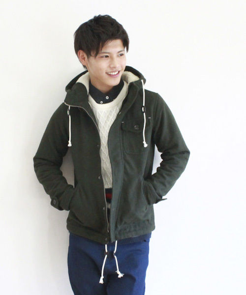 WEGO（ウィゴー）の「WEGO/メルトンフーデットブルゾン（ブルゾン・メンズ・グレー/ネイビー/カーキ・LARGE/MEDIUM/SMALL/X-LARGE）」の3枚目の写真