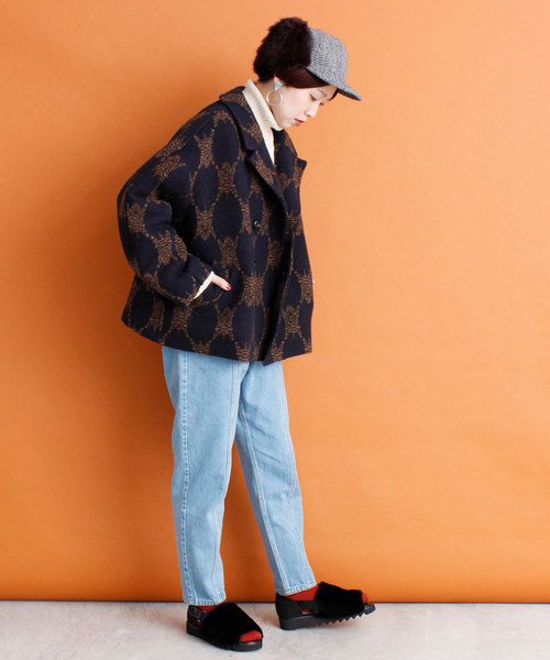 didizizi トラマットJQ ショートダブルコート　トラマット柄　ネイビー didizizi トラマットJQ ショートダブルコート