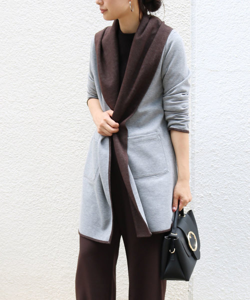 andme（アンドミー）の「リバーシブルコーディガンフード付きロングコート（カーディガン/ボレロ・レディース・チャコールグレー/ネイビー/ブラウン/キャメル/カーキ/グレー/ベージュ系その他/インディゴブルー/グリーン系その他・M）」の11枚目の写真