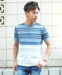 GOSTAR DE FUGA | インディゴボーダーニットTシャツ(ニット/セーター)