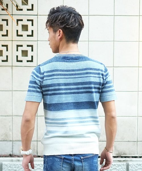 GOSTAR DE FUGA(ゴスタール ジフーガ)の「インディゴボーダーニットTシャツ(ニット/セーター・メンズ・ブルー・M/L)」の2枚目の写真