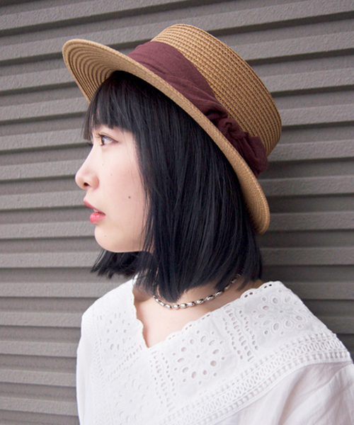 polcadot（ポルカドット）の「ペーパーブレード リボン カンカン帽（ハット・レディース・ベージュ系その他/ベージュ系その他2/ベージュ系その他3・FREE）」の3枚目の写真