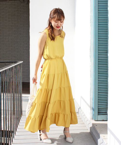TRUDEA(トルディア)の「ティアード ロングワンピース(ワンピース・レディース・イエロー/ブルー/モカ/ラベンダー・MEDIUM/LARGE)」の8枚目の写真