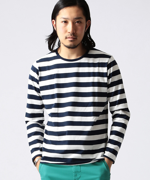 BEAMS（ビームス）の「○BEAMS / 40双糸 1インチ ボーダーカットソー（Tシャツ/カットソー・メンズ・イエロー/グリーン/ネイビー・MEDIUM/SMALL/X-LARGE/LARGE）」の3枚目の写真