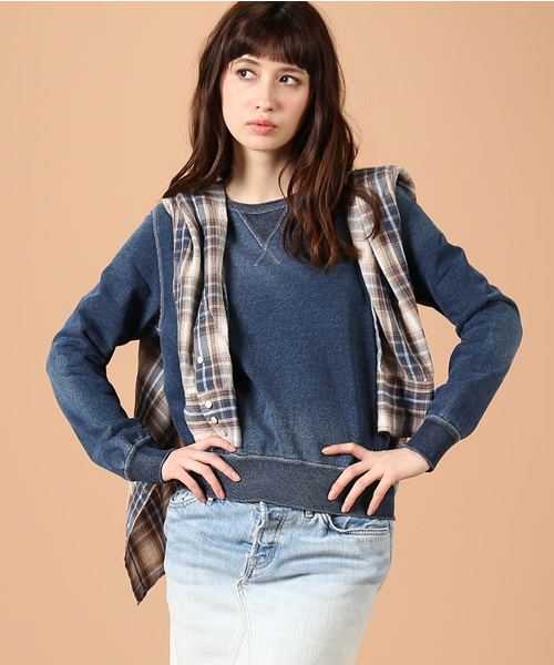 goa(ゴア)の「インディゴ裏毛 プルオーバー(Tシャツ/カットソー・レディース・ブルー/インディゴブルー・FREE)」の2枚目の写真