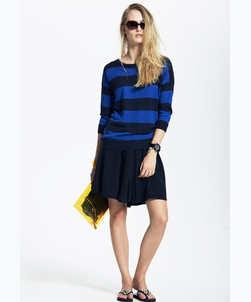 SHARE PARK（シェアパーク）の「フレンチリネンボーダー　ニット（ニット/セーター・レディース・オレンジ系1/ターコイズブルー系1/ネイビー系1・1）」の2枚目の写真