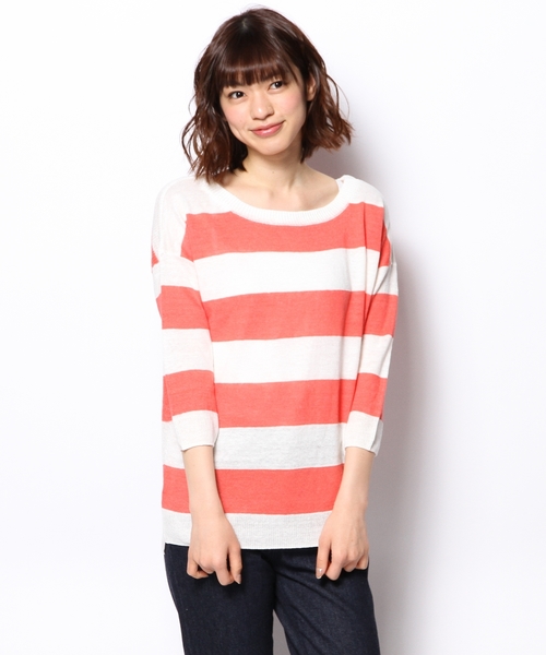 SHARE PARK（シェアパーク）の「フレンチリネンボーダー　ニット（ニット/セーター・レディース・オレンジ系1/ターコイズブルー系1/ネイビー系1・1）」の3枚目の写真