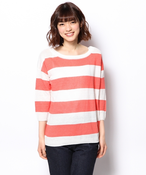 SHARE PARK（シェアパーク）の「フレンチリネンボーダー　ニット（ニット/セーター・レディース・オレンジ系1/ターコイズブルー系1/ネイビー系1・1）」の10枚目の写真