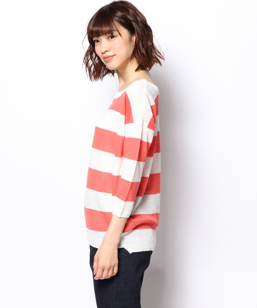 SHARE PARK（シェアパーク）の「フレンチリネンボーダー　ニット（ニット/セーター・レディース・オレンジ系1/ターコイズブルー系1/ネイビー系1・1）」の9枚目の写真