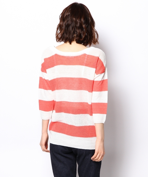 SHARE PARK（シェアパーク）の「フレンチリネンボーダー　ニット（ニット/セーター・レディース・オレンジ系1/ターコイズブルー系1/ネイビー系1・1）」の8枚目の写真