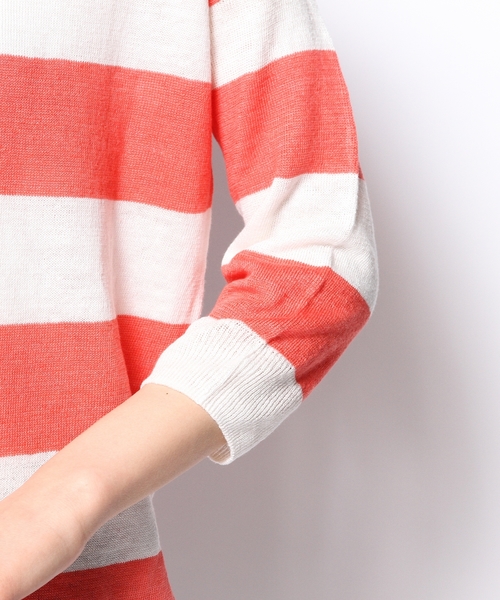 SHARE PARK（シェアパーク）の「フレンチリネンボーダー　ニット（ニット/セーター・レディース・オレンジ系1/ターコイズブルー系1/ネイビー系1・1）」の6枚目の写真