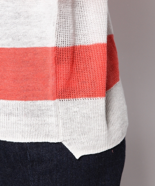SHARE PARK（シェアパーク）の「フレンチリネンボーダー　ニット（ニット/セーター・レディース・オレンジ系1/ターコイズブルー系1/ネイビー系1・1）」の5枚目の写真
