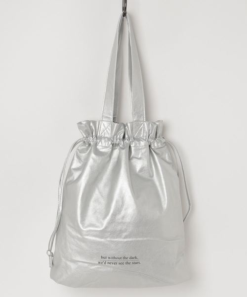 one way（ワンウェイ）の「PU巾着ロゴトート（トートバッグ・レディース・ライトグレー/ブラック/シルバー/ライトブラウン・FREE）」の4枚目の写真