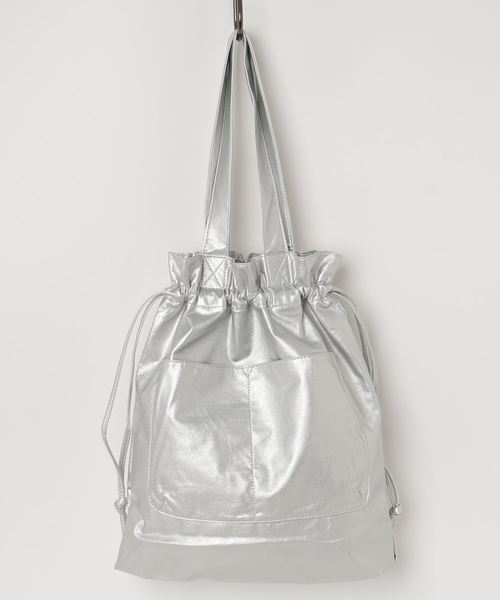 one way（ワンウェイ）の「PU巾着ロゴトート（トートバッグ・レディース・ライトグレー/ブラック/シルバー/ライトブラウン・FREE）」の6枚目の写真