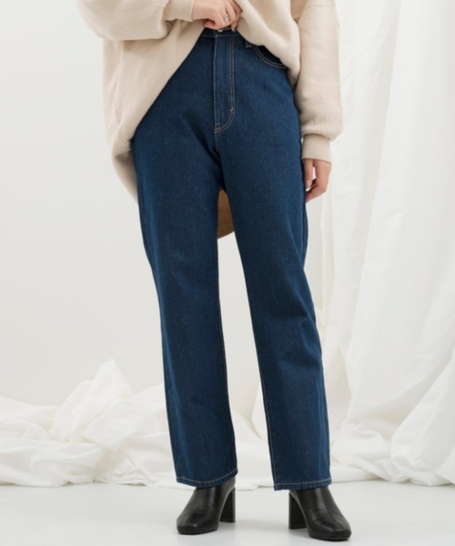 Ambre Neige（アンブルネージュ）の「ストレートデニム【WEB/EC限定商品】（デニムパンツ・レディース・ネイビー/サックスブルー・SMALL/MEDIUM/LARGE）」の4枚目の写真