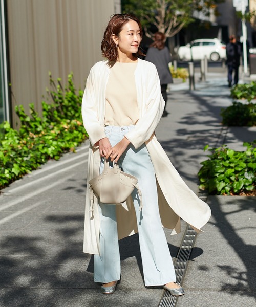 DouDou(ドゥドゥ)の「ドルマンロングコート(ステンカラーコート・レディース・オフホワイト/カーキ/ブルー・FREE)」の4枚目の写真