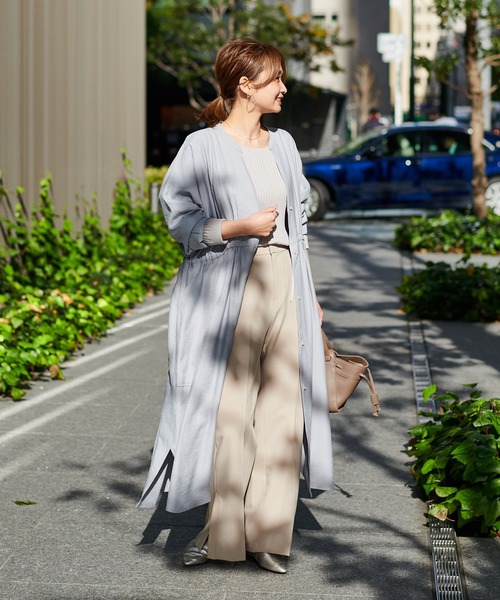 DouDou(ドゥドゥ)の「ドルマンロングコート(ステンカラーコート・レディース・オフホワイト/カーキ/ブルー・FREE)」の5枚目の写真