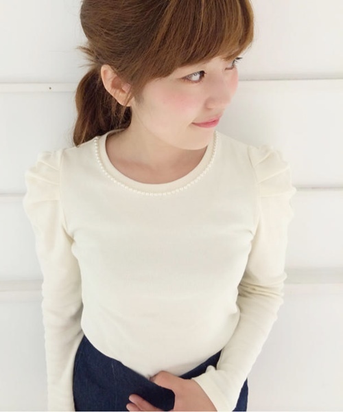 Chico（チコ）の「パールテレコロンT（Tシャツ/カットソー・レディース・グレー/ネイビー/ブラック/ホワイト/グリーン・FREE）」の2枚目の写真