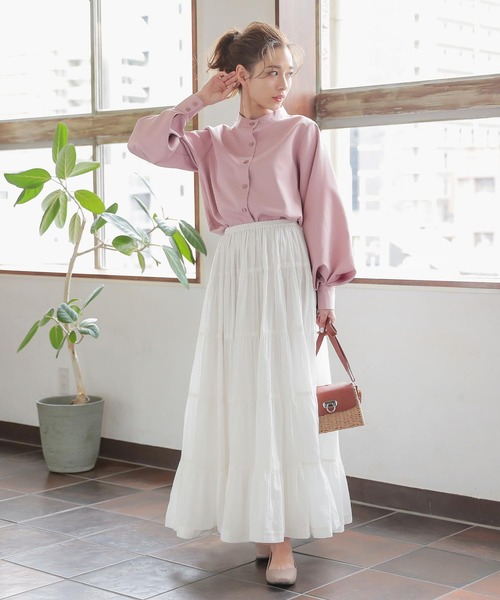 KOBE LETTUCE（コウベレタス）の「タックボリュームスリーブバンドカラーシャツ（シャツ/ブラウス・レディース・ブラック/オフホワイト/ブルー系その他/ピンク/ライトベージュ・FREE）」の16枚目の写真