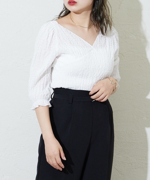 mystic（ミスティック）の「シャーリングパフブラウス（シャツ/ブラウス・レディース・ブルー/ベージュ/ブラック/オフホワイト・FREE）」の5枚目の写真