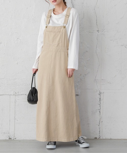 SUGAR BISKET（シュガービスケット）の「デニムスカートサロペット（サロペット/オーバーオール・レディース・ライトブルー/ダークブルー/オリーブ/ブラック/ベージュ・L/M）」の2枚目の写真