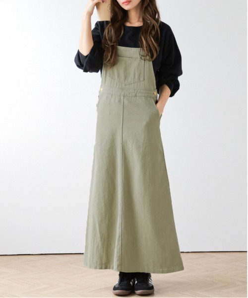 SUGAR BISKET（シュガービスケット）の「デニムスカートサロペット（サロペット/オーバーオール・レディース・ライトブルー/ダークブルー/オリーブ/ブラック/ベージュ・L/M）」の14枚目の写真