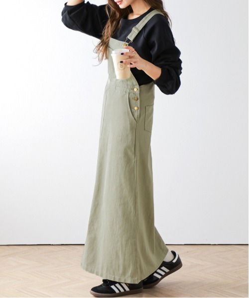 SUGAR BISKET（シュガービスケット）の「デニムスカートサロペット（サロペット/オーバーオール・レディース・ライトブルー/ダークブルー/オリーブ/ブラック/ベージュ・L/M）」の15枚目の写真