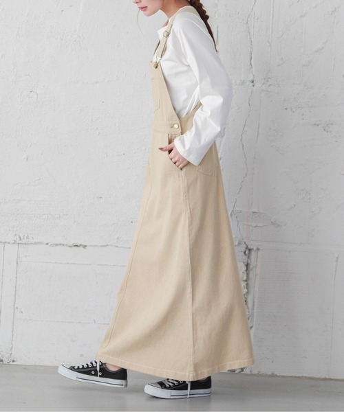 SUGAR BISKET（シュガービスケット）の「デニムスカートサロペット（サロペット/オーバーオール・レディース・ライトブルー/ダークブルー/オリーブ/ブラック/ベージュ・L/M）」の12枚目の写真