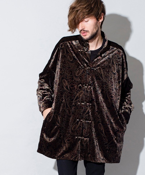 NO ID.(ノーアイディ)の「ms4522-ベロアプリントチャイナBIG-SH シャツ(シャツ/ブラウス・メンズ・その他/ブラウン系その他/レッド系その他・ONE SIZE)」の2枚目の写真