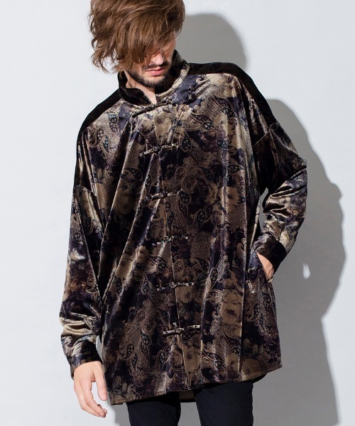 NO ID.(ノーアイディ)の「ms4522-ベロアプリントチャイナBIG-SH シャツ(シャツ/ブラウス・メンズ・その他/ブラウン系その他/レッド系その他・ONE SIZE)」の3枚目の写真