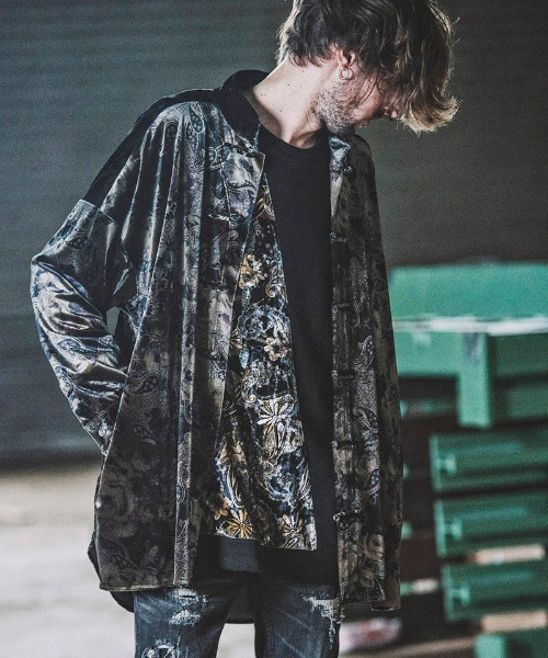 NO ID.(ノーアイディ)の「ms4522-ベロアプリントチャイナBIG-SH シャツ(シャツ/ブラウス・メンズ・その他/ブラウン系その他/レッド系その他・ONE SIZE)」の7枚目の写真