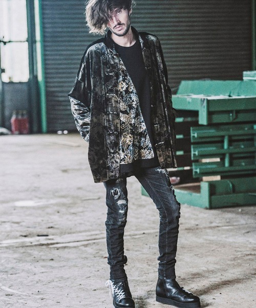 NO ID.(ノーアイディ)の「ms4522-ベロアプリントチャイナBIG-SH シャツ(シャツ/ブラウス・メンズ・その他/ブラウン系その他/レッド系その他・ONE SIZE)」の4枚目の写真