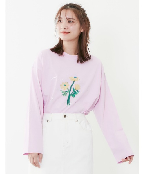 POU DOU DOU(プードゥドゥ)の「コラージュ箔プリントロンTee(Tシャツ/カットソー・レディース・ライトブルー/オフホワイト/ピンク/ダークグレー・3)」の1枚目の写真