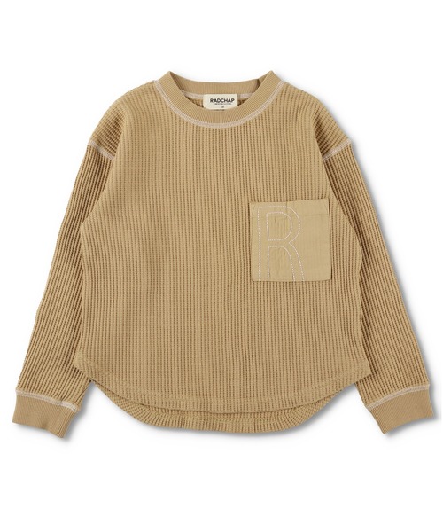 RADCHAP（ラッドチャップ）の「配色ステッチワッフル長袖Tシャツ（Tシャツ/カットソー・キッズ・チャコールグレー/アイボリー/キャメル・110cm/130cm/120cm/150cm/100cm/140cm/90cm）」の3枚目の写真