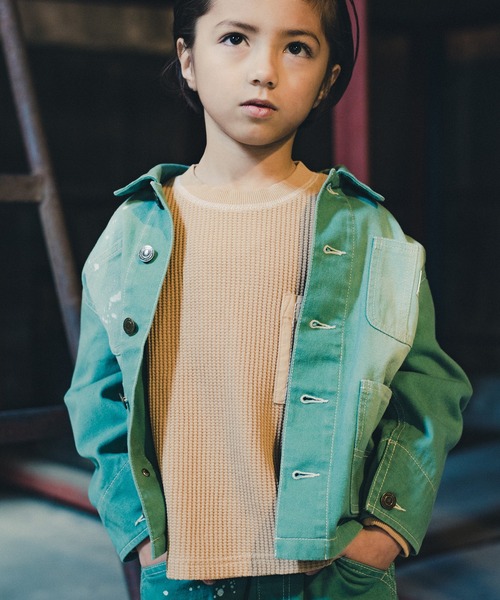 RADCHAP（ラッドチャップ）の「配色ステッチワッフル長袖Tシャツ（Tシャツ/カットソー・キッズ・チャコールグレー/アイボリー/キャメル・110cm/130cm/120cm/150cm/100cm/140cm/90cm）」の4枚目の写真